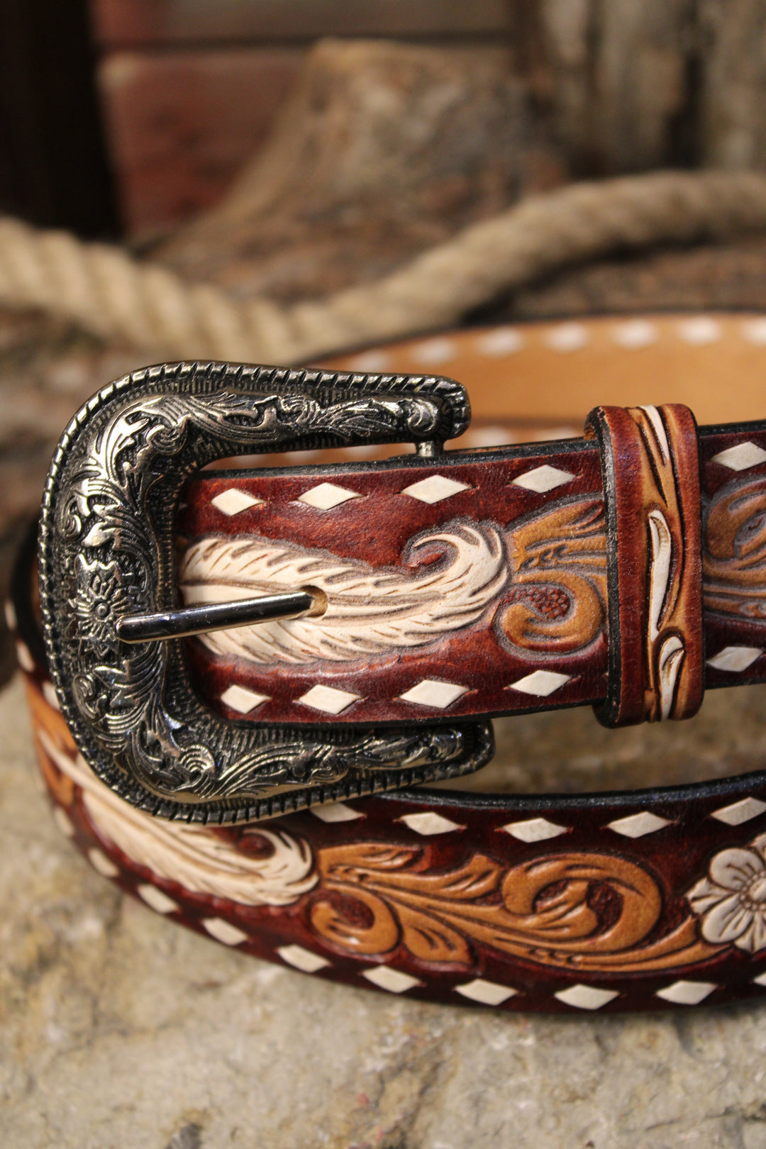 Rustic Feather Leather Belt