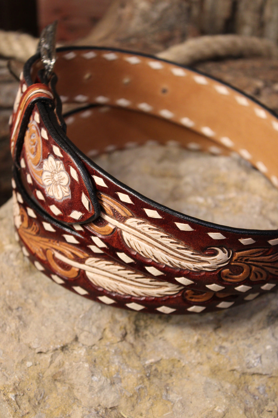 Rustic Feather Leather Belt
