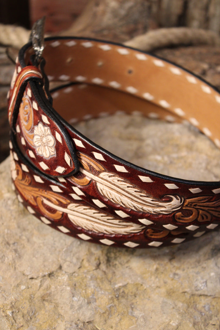 Rustic Feather Leather Belt