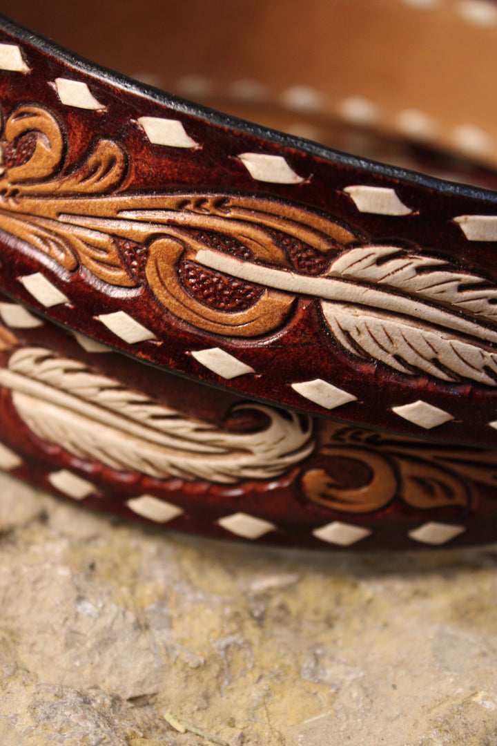 Rustic Feather Leather Belt