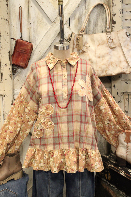 Petal And Plaid Cotton Top