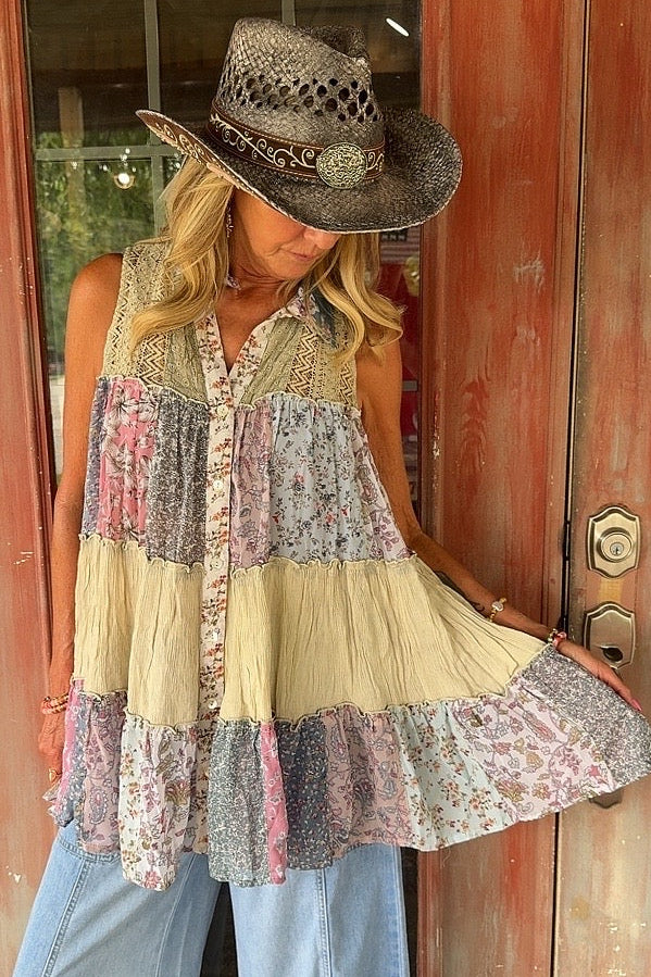Patchwork Meadow Latte Tank