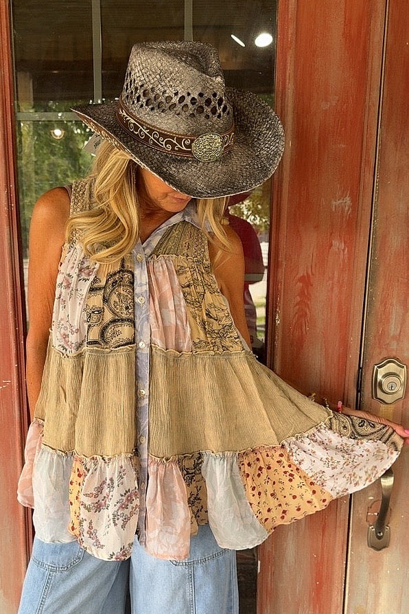 Patchwork Meadow Latte Tank