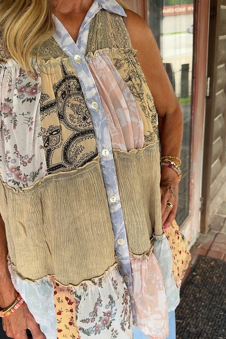 Patchwork Meadow Latte Tank