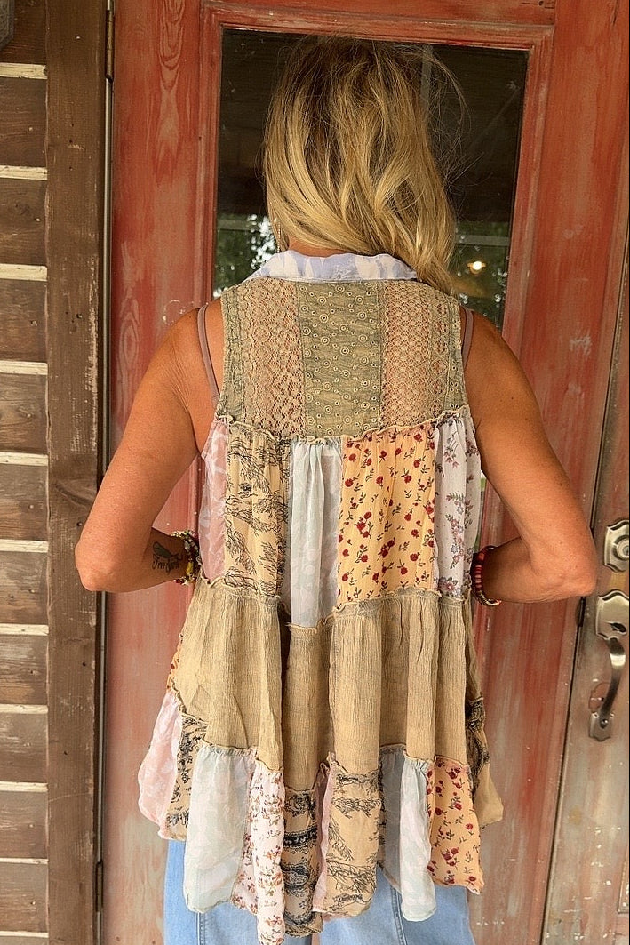 Patchwork Meadow Latte Tank
