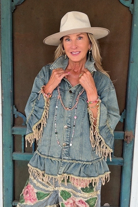 Sierra Lace Fringe Denim Jacket