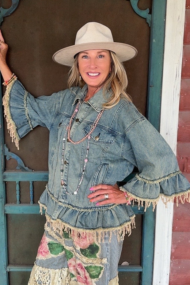 Sierra Lace Fringe Denim Jacket