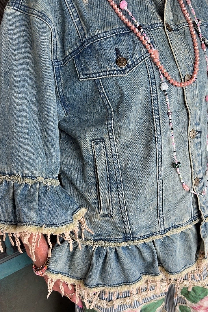 Sierra Lace Fringe Denim Jacket