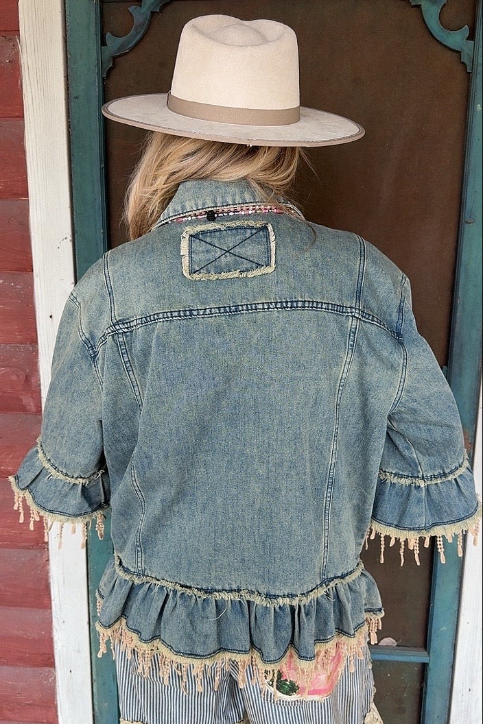 Sierra Lace Fringe Denim Jacket