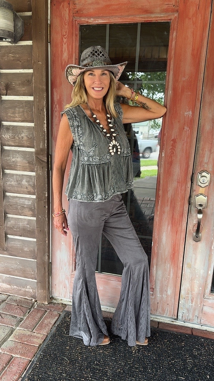 Smoky Lace Charcoal Flare Pants