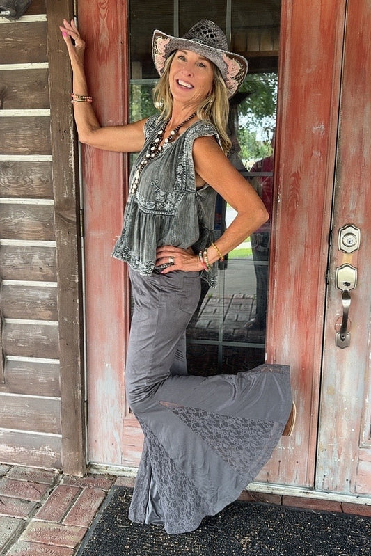 Smoky Lace Charcoal Flare Pants