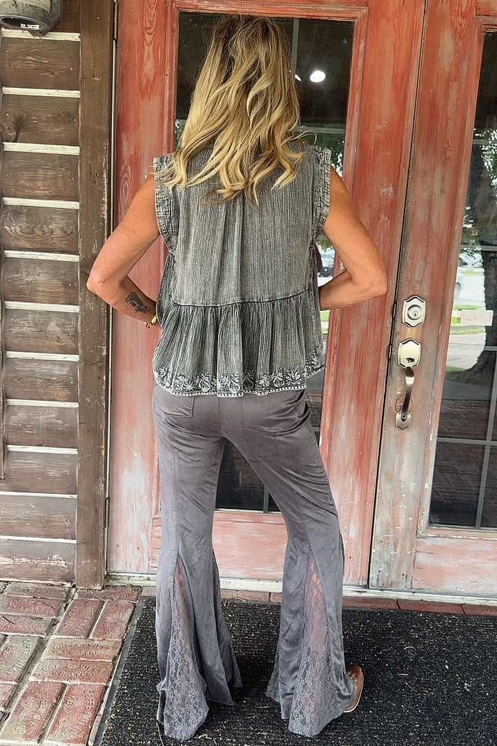 Smoky Lace Charcoal Flare Pants