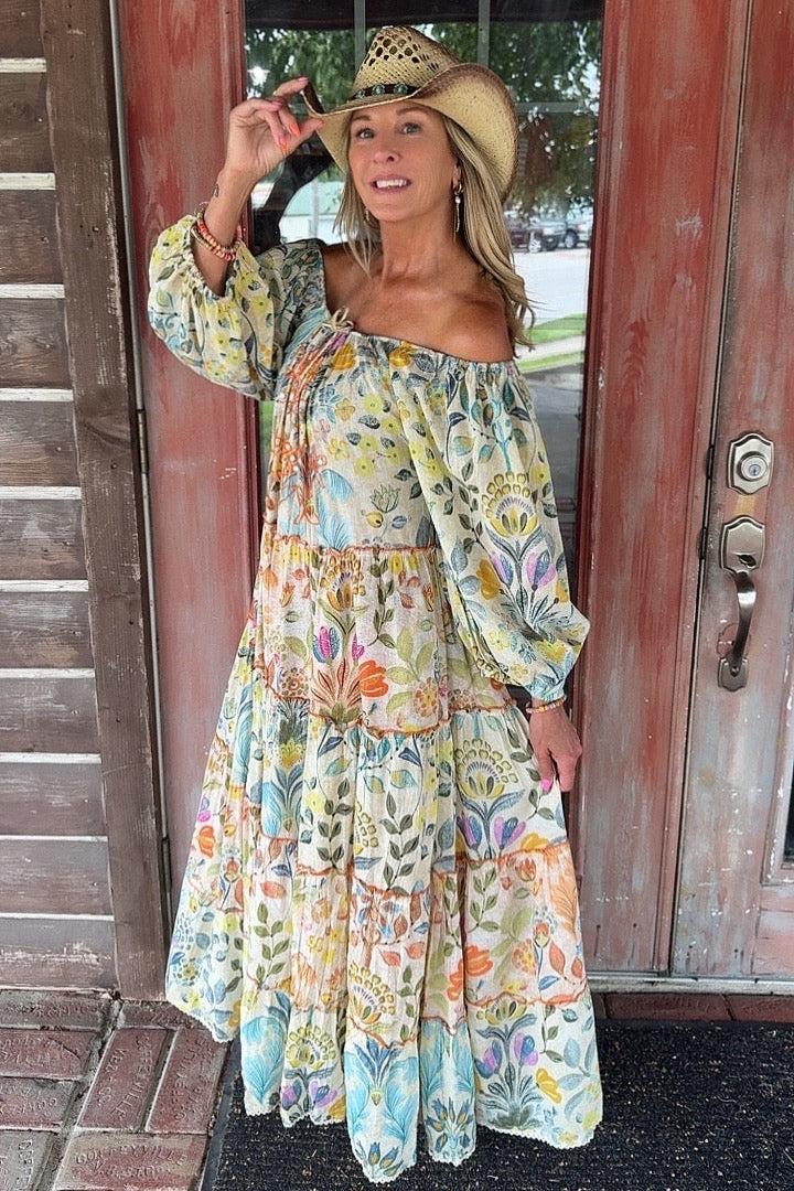 Blossom Cascade Cotton Maxi Dress