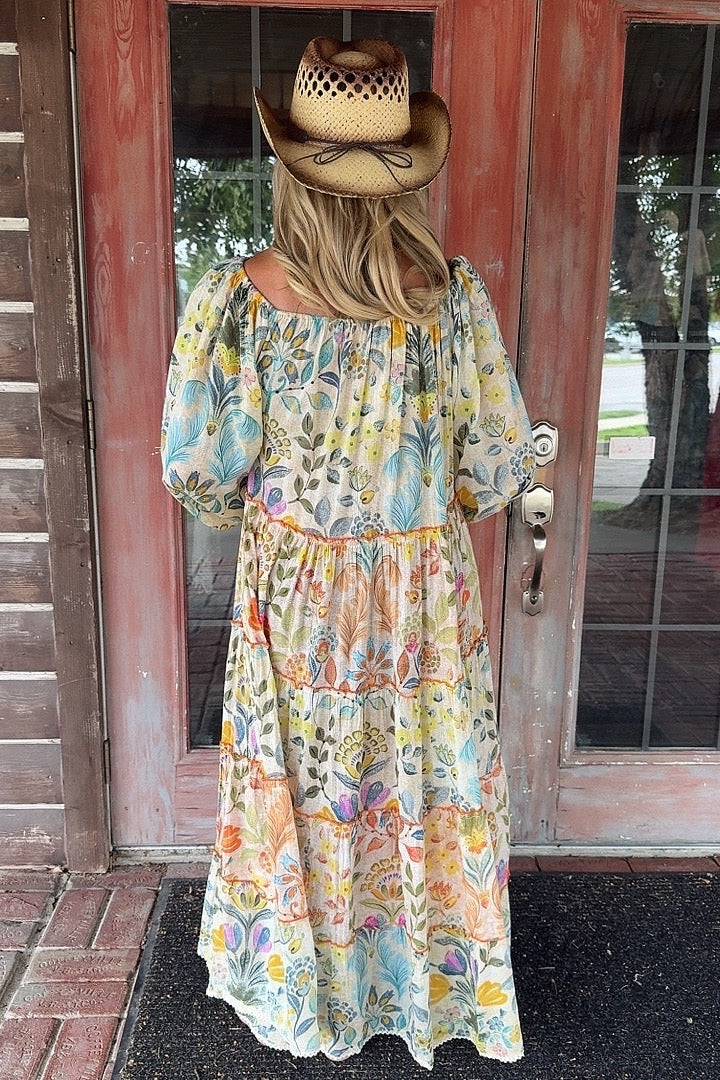 Blossom Cascade Cotton Maxi Dress