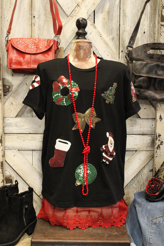 Merry And Bright Christmas Sequin Tee