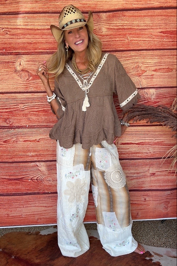 Cocoa Scallop Trim Top