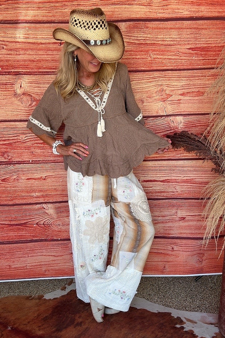 Cocoa Scallop Trim Top