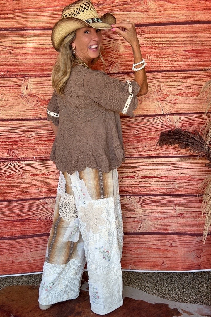Cocoa Scallop Trim Top