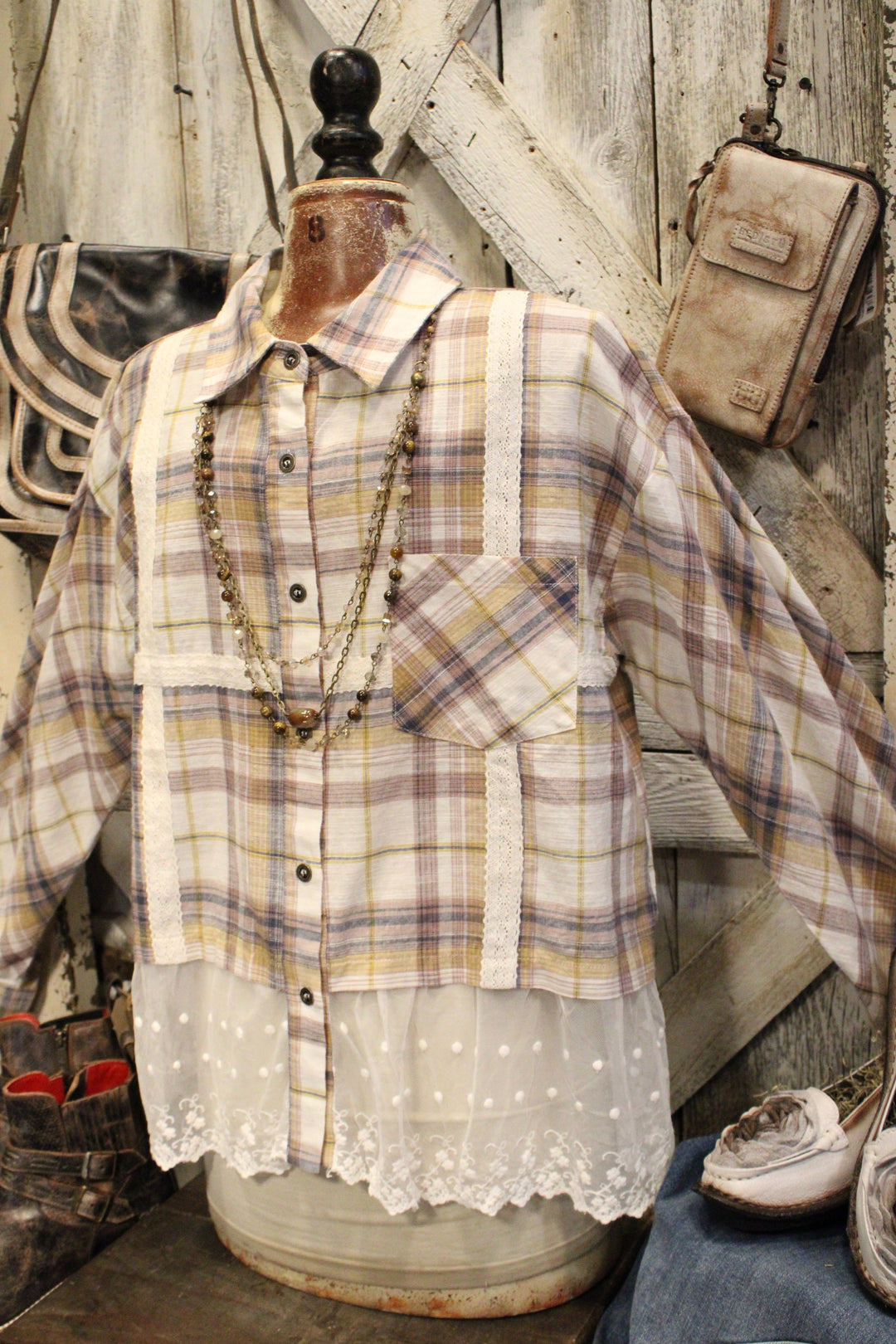 Prairie Lace Plaid Button-Up
