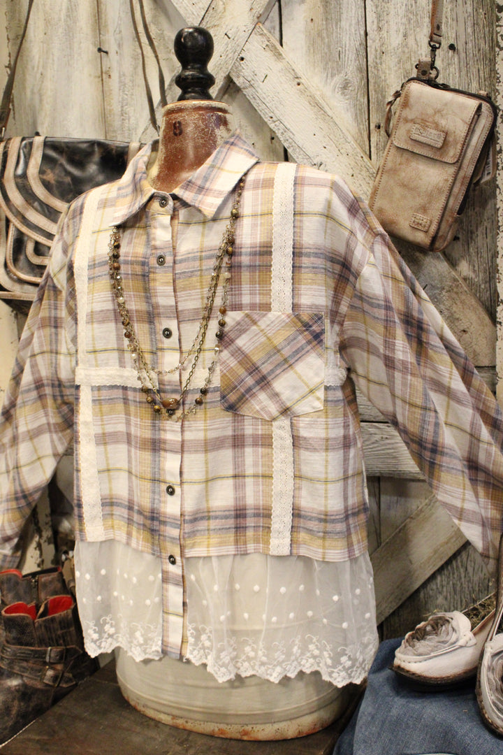 Prairie Lace Plaid Button-Up