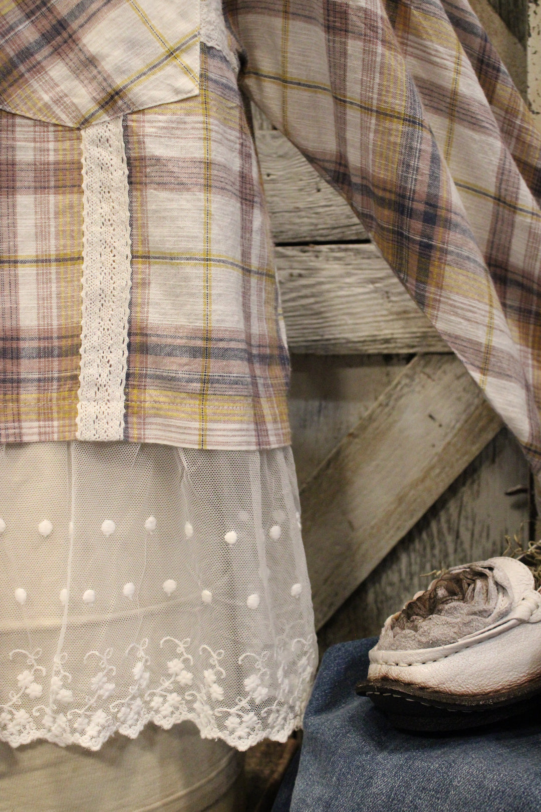 Prairie Lace Plaid Button-Up