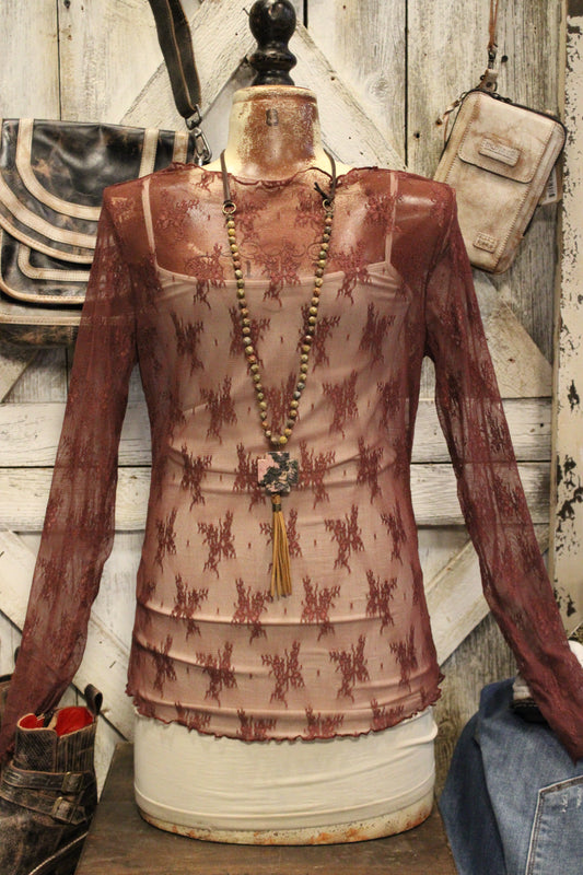Whispering Lace Blouse In Burgundy