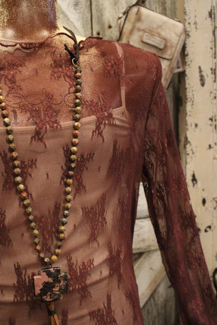 Whispering Lace Blouse In Burgundy
