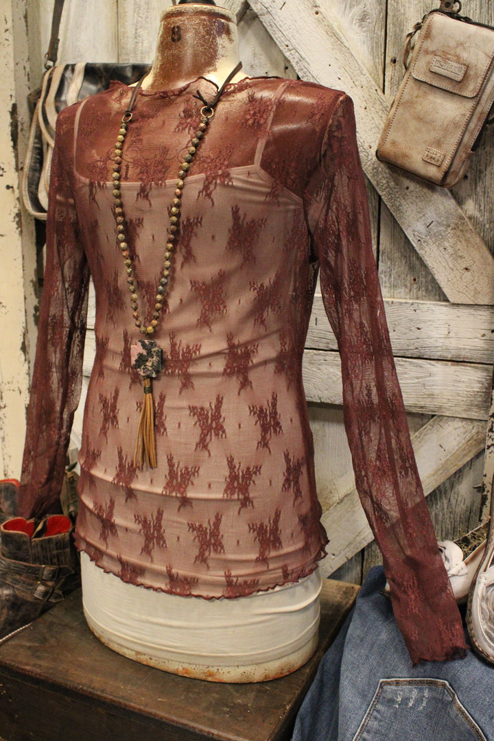 Whispering Lace Blouse In Burgundy