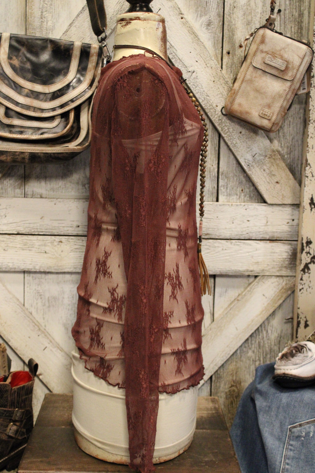 Whispering Lace Blouse In Burgundy