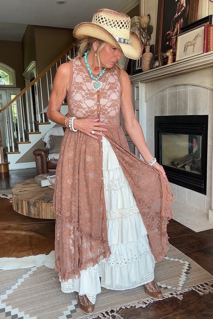 Mocha Mousse Lace Duster