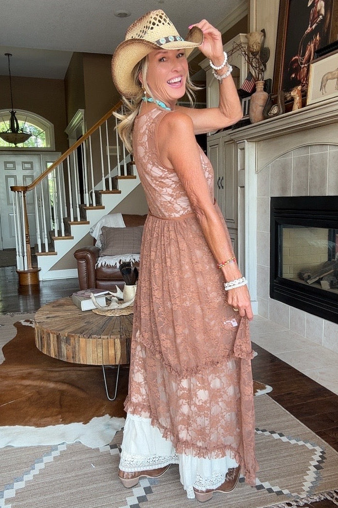 Mocha Mousse Lace Duster