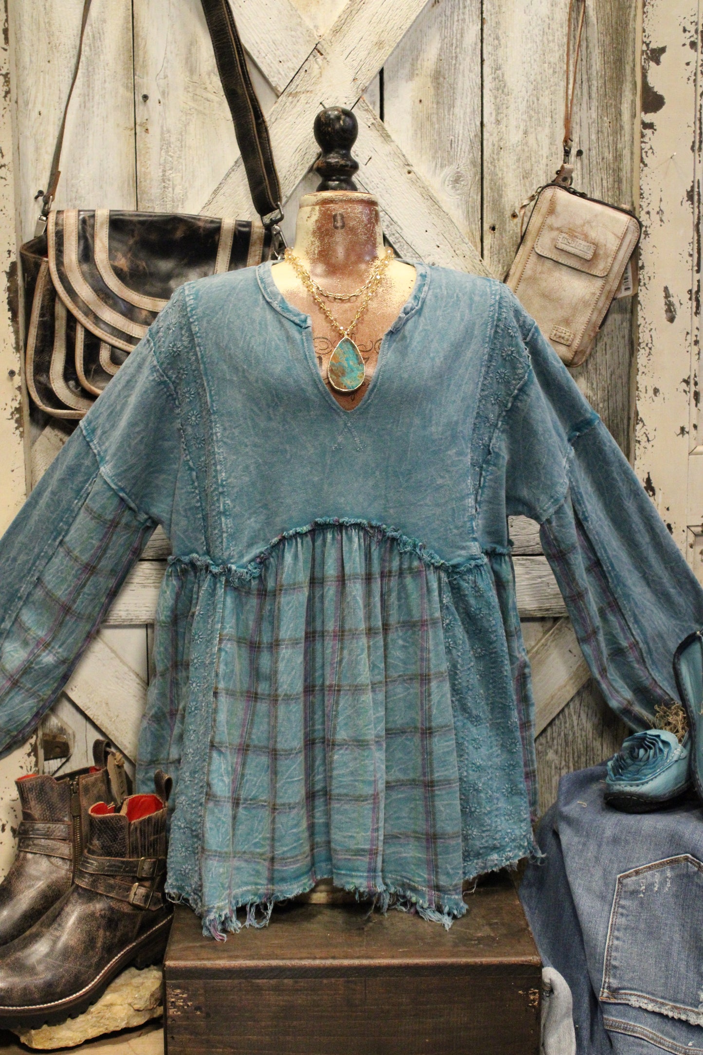 Plaid Petal Babydoll Top