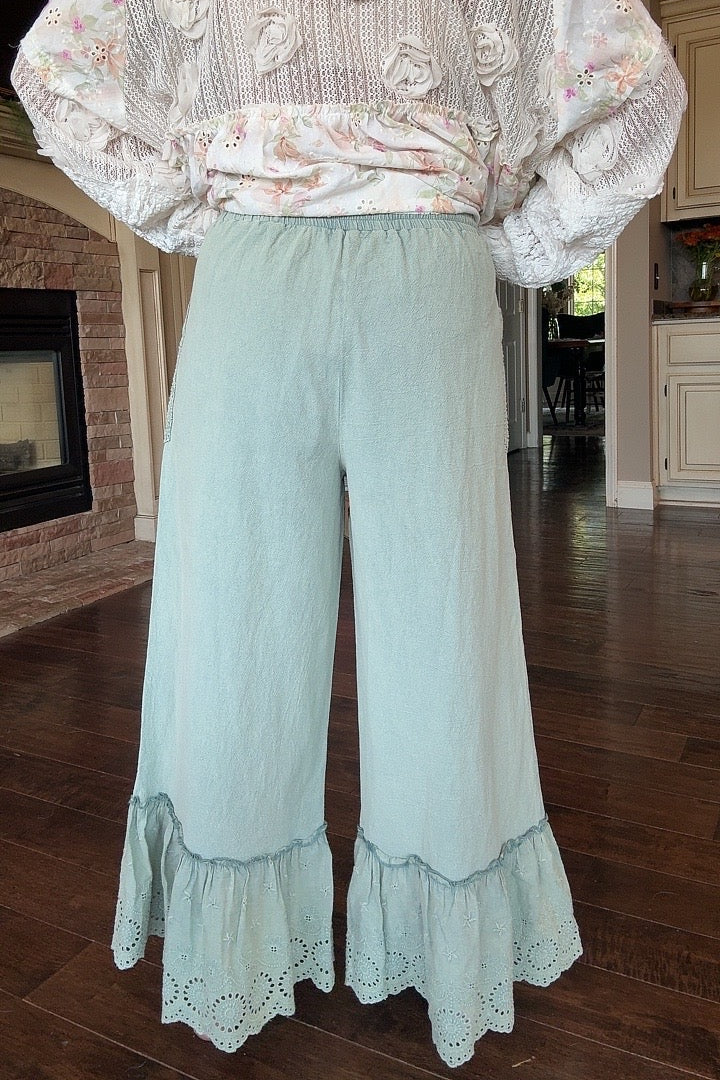 Sage Serenade Ruffle Pants