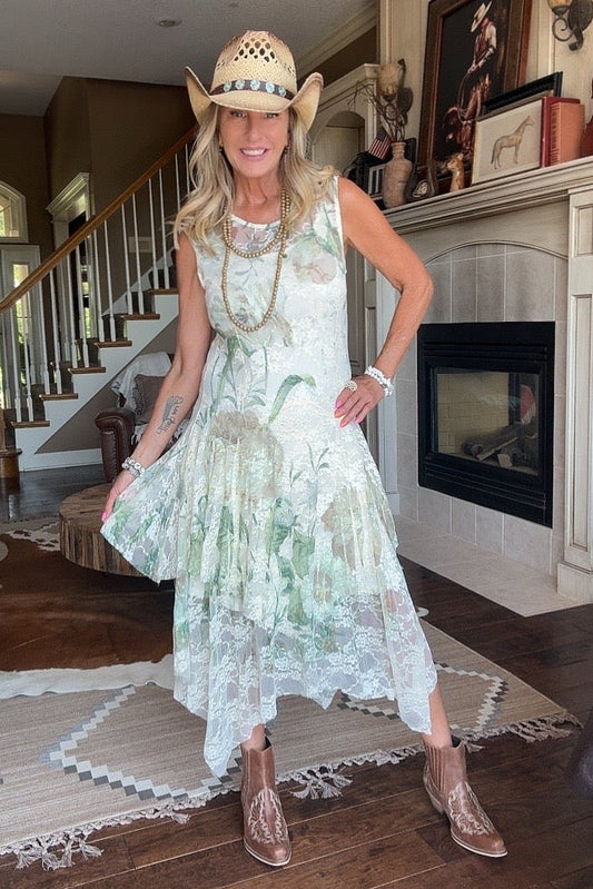 Park Strolls Big Green Rose Tank Dress