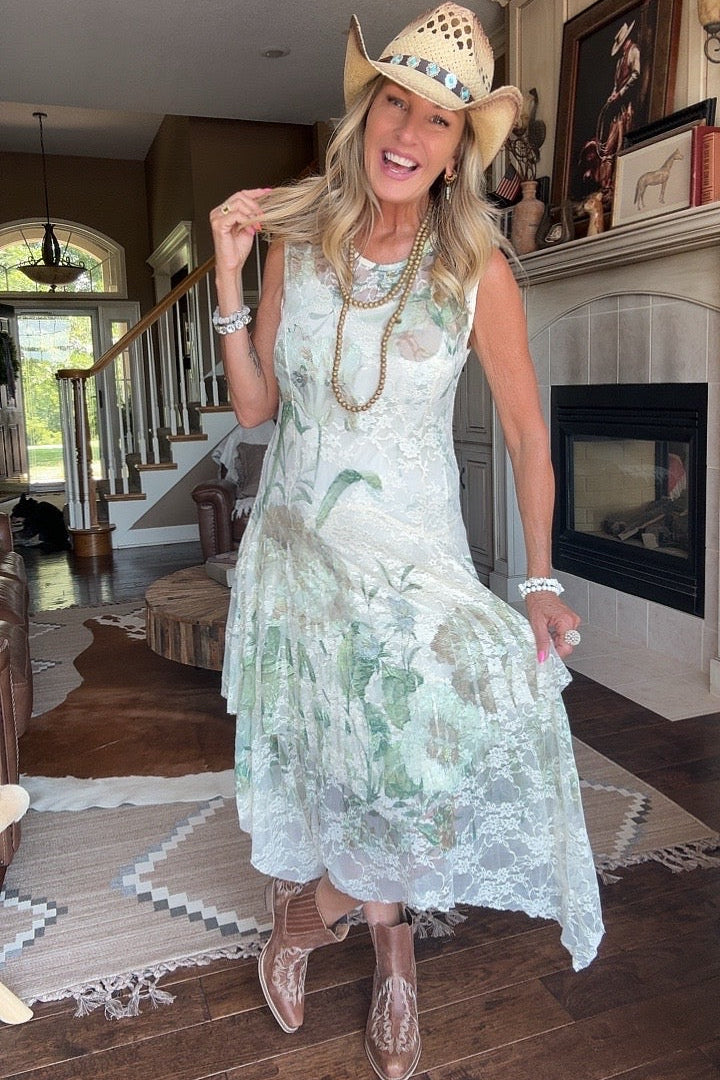 Park Strolls Big Green Rose Tank Dress