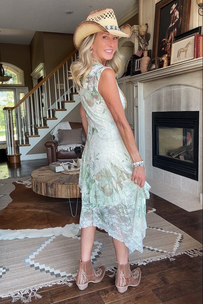 Park Strolls Big Green Rose Tank Dress