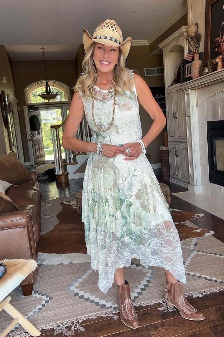 Park Strolls Big Green Rose Tank Dress
