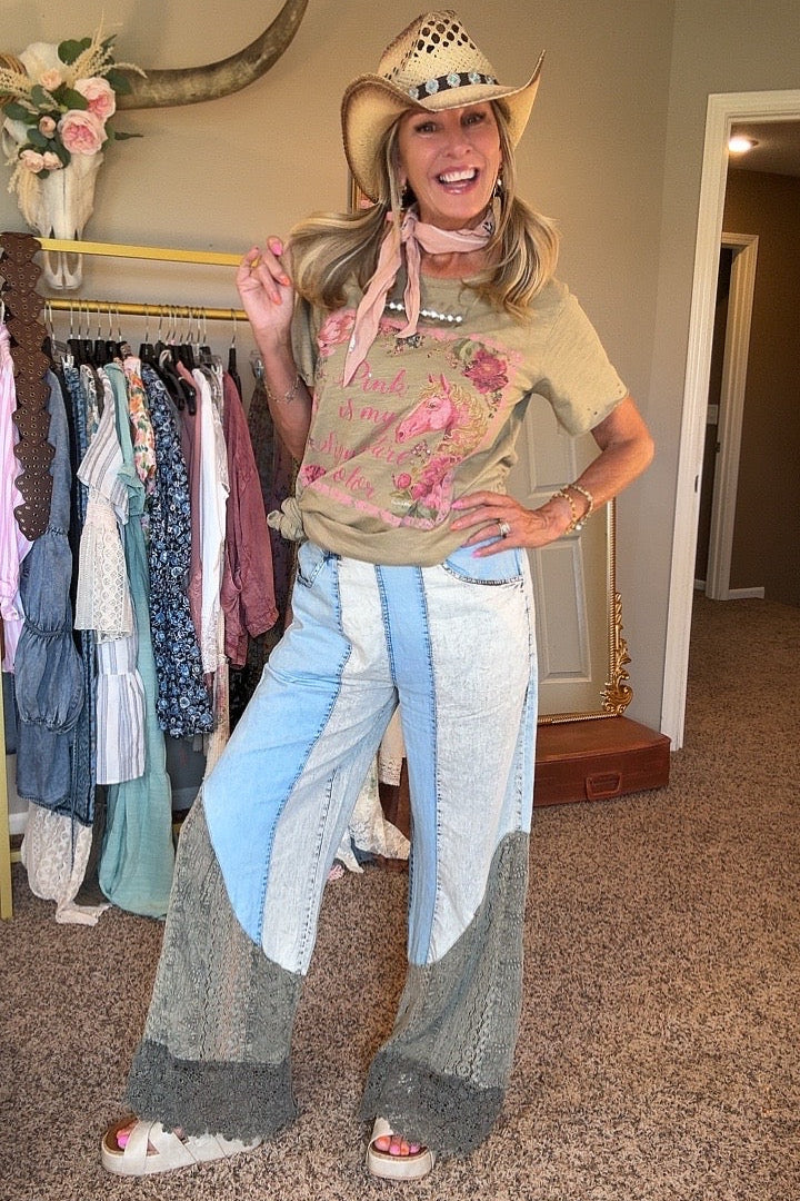 Wild West Lace Rhapsody Denim Flare Pants