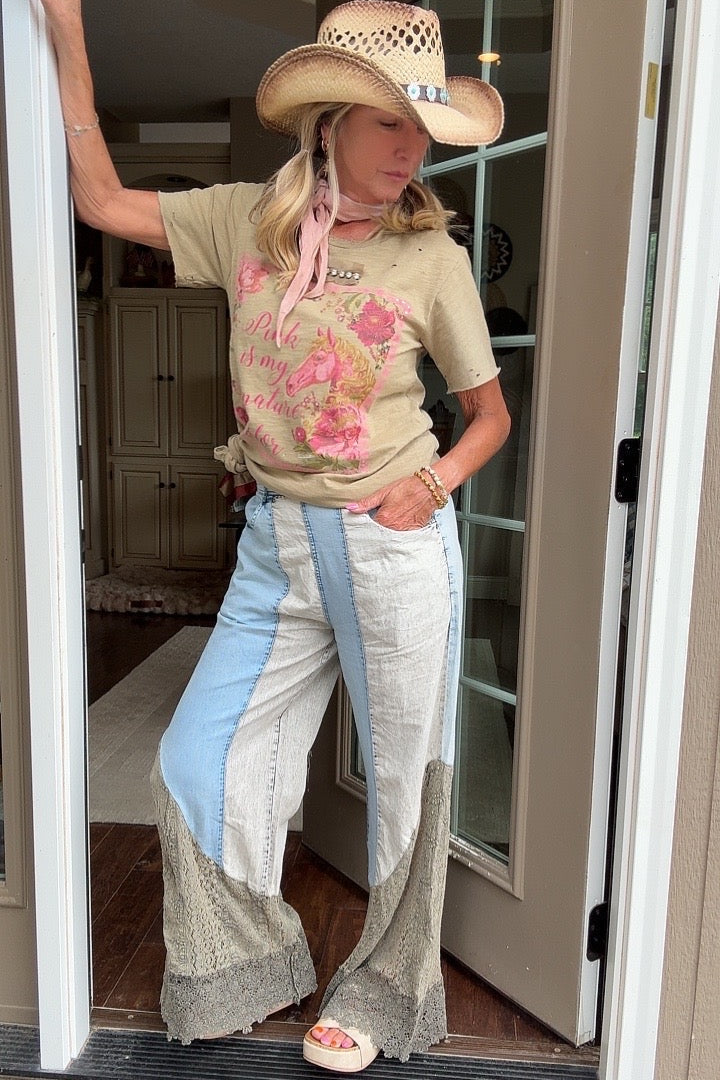 Wild West Lace Rhapsody Denim Flare Pants