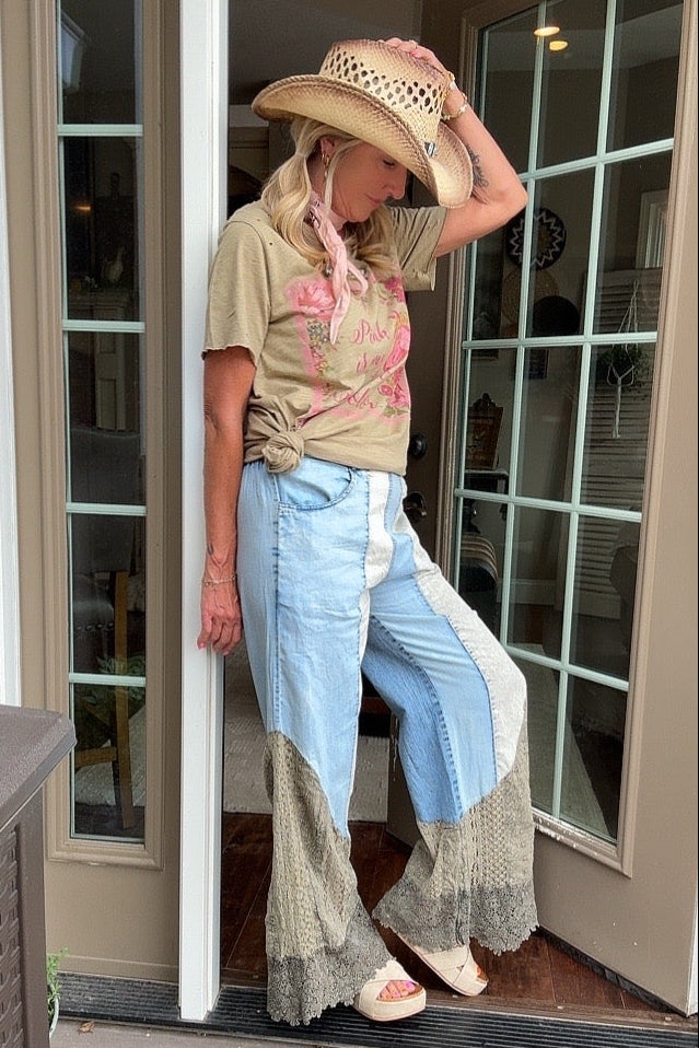Wild West Lace Rhapsody Denim Flare Pants