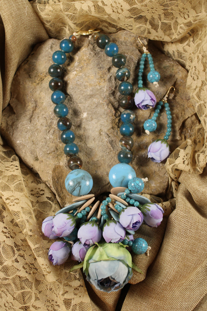 Chunky Rose Teal Earrings