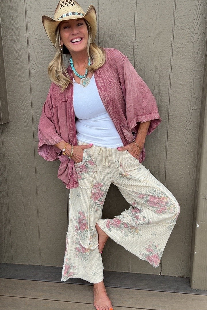 Flower Market Cream Waffle Pants