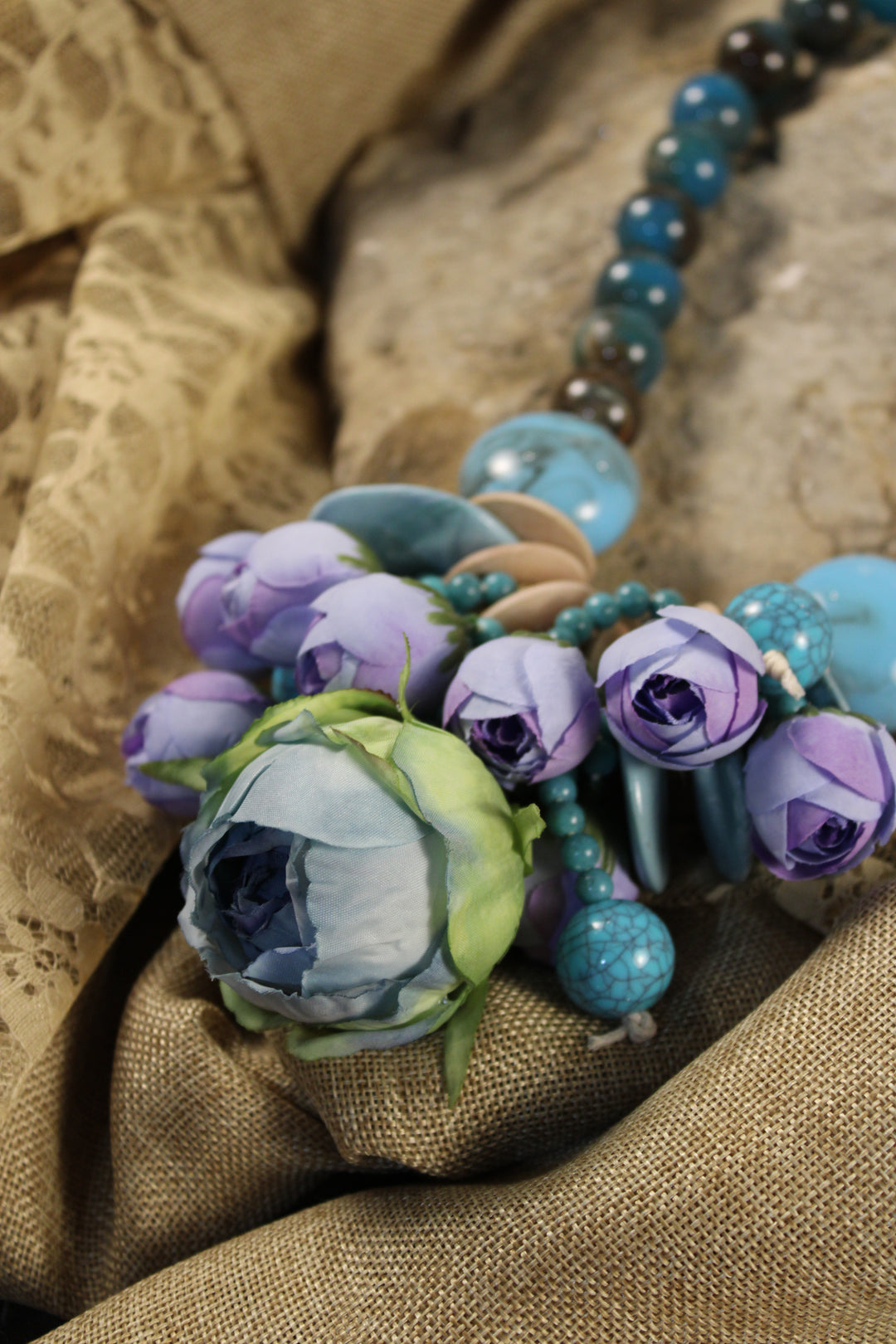 Chunky Rose Teal Necklace