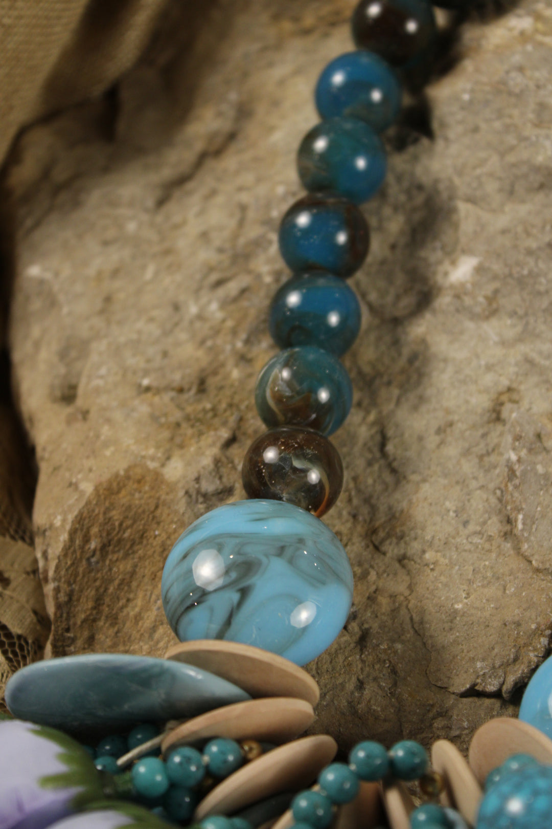 Chunky Rose Teal Necklace