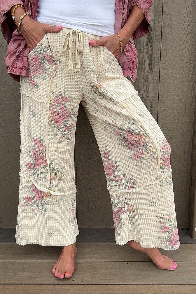 Flower Market Cream Waffle Pants