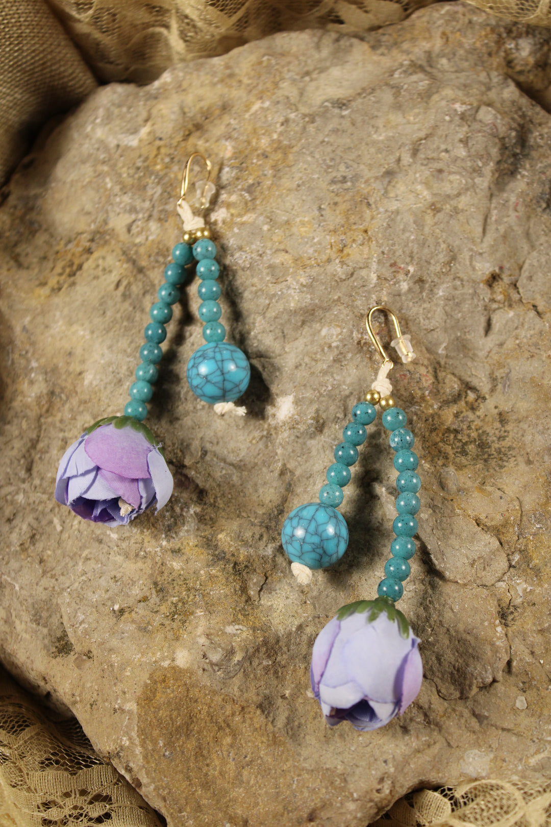 Chunky Rose Teal Earrings