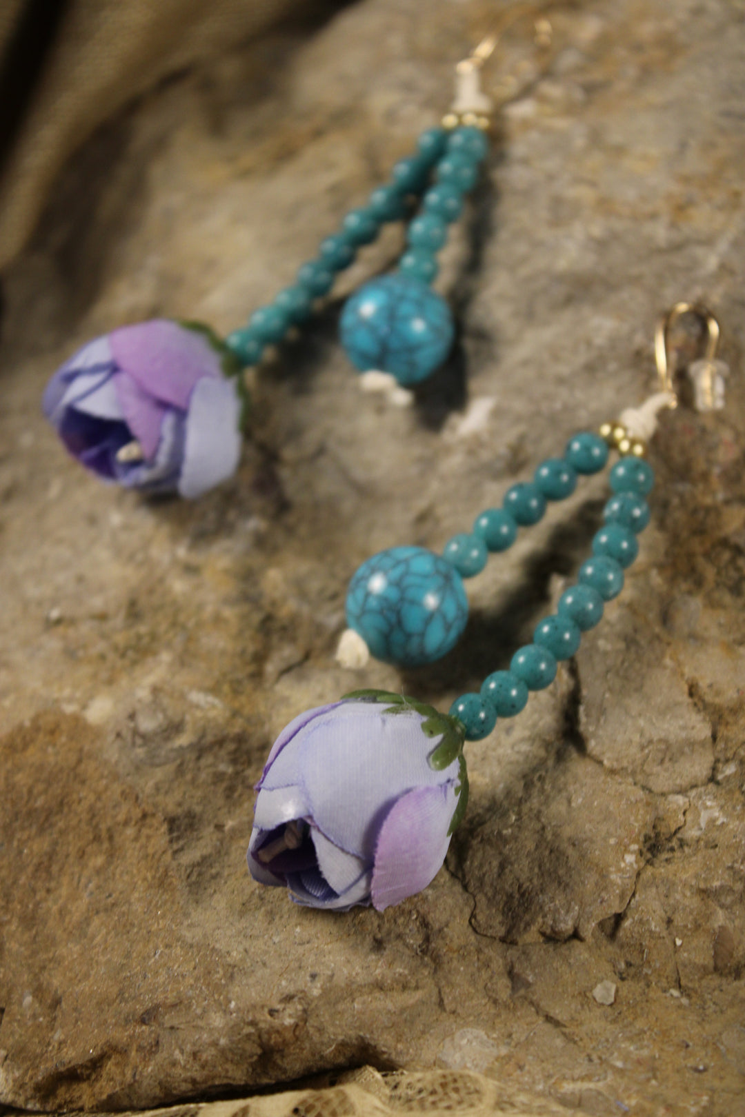 Chunky Rose Teal Earrings