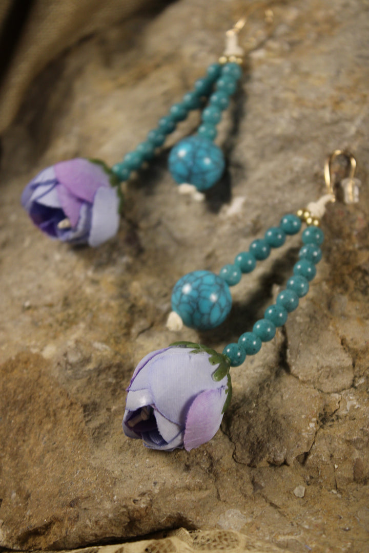 Chunky Rose Teal Earrings