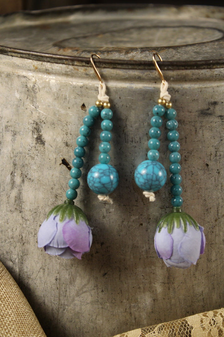 Chunky Rose Teal Earrings