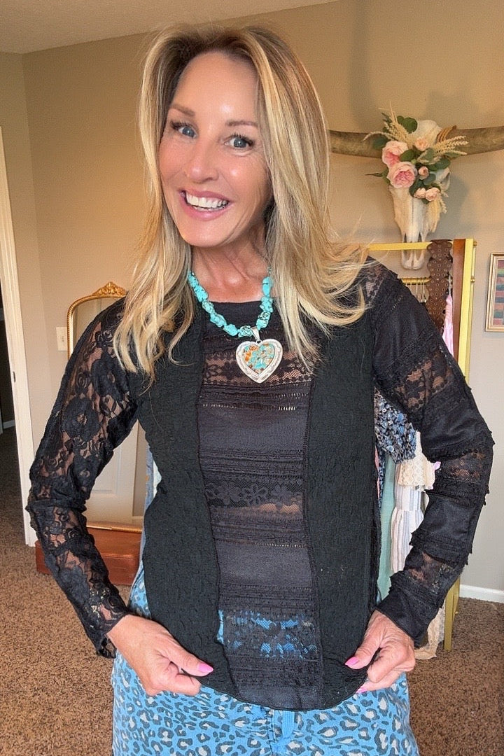 Now You See Me Black Mesh Top
